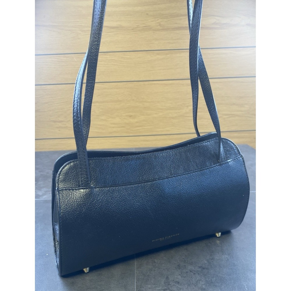 Divina Firenze Black Pebbled Leather Structured Shoulder Bag w/dust bag-CLEAN